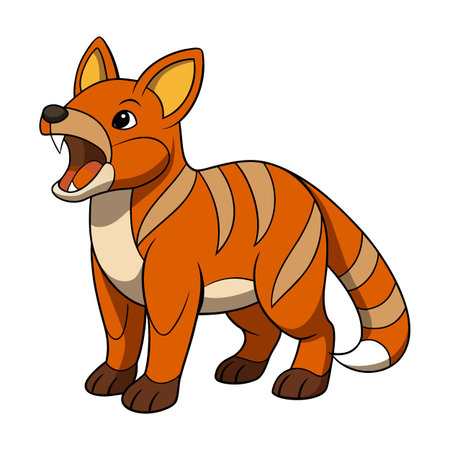 Cartoon Thylacine Illustration with Orange Stripes and Open Mouth on White Backgroundのイラスト素材