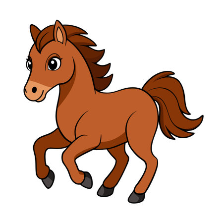 Cartoon horse prancing cheerfully, isolated on white, in dynamic pose illustrationのイラスト素材
