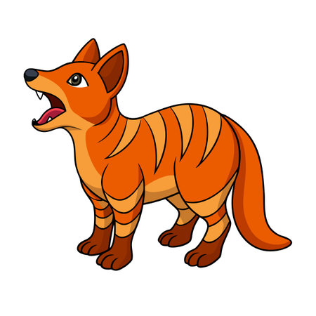 Cartoon Tasmanian tiger vector illustration with orange stripes on white backgroundのイラスト素材