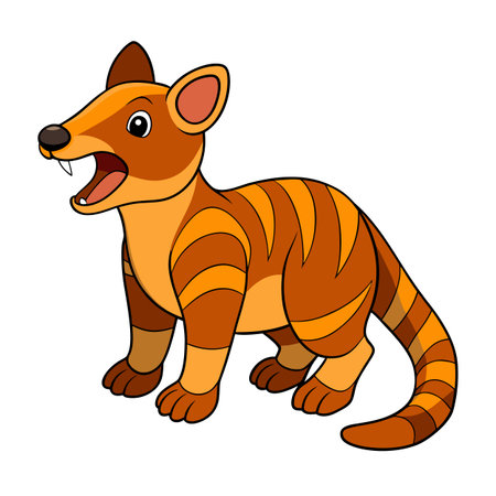 Cartoon Tasmanian Tiger standing, featuring orange stripes and friendly expressionのイラスト素材