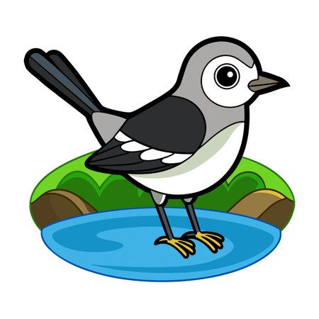 Cartoon bird on a lake illustration with nature background in flat designのイラスト素材