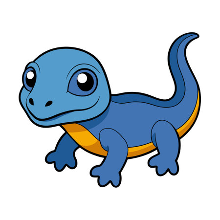 Cheerful Blue Cartoon Lizard Illustration with Orange Accents and Thick Black Outlinesのイラスト素材