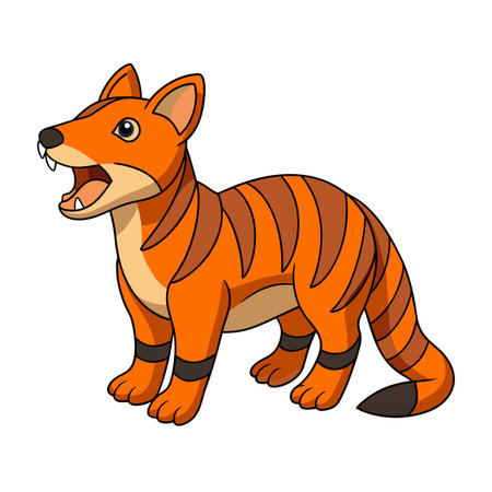 Cartoon Tasmanian Tiger Illustration with Bold Outlines and Vibrant Orange Stripesのイラスト素材