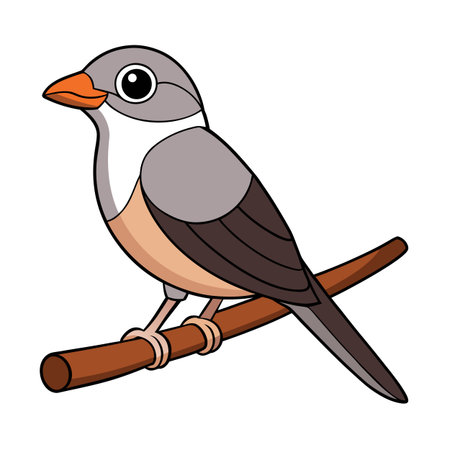 Cute stylized bird perching on a branch illustration, avian wildlife vector designのイラスト素材