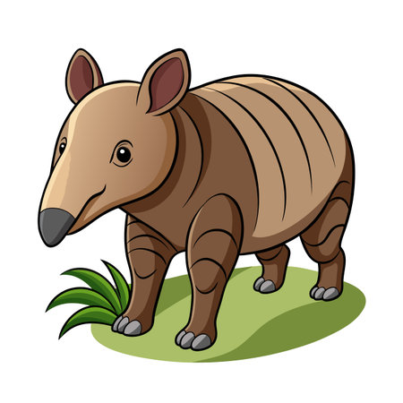 Cartoon Tapir Standing on a Green Field with Some Grass, Isolatedのイラスト素材