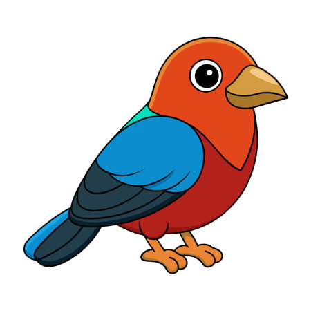 Cartoon bird illustration with vibrant plumage and friendly cartoon eye on white backgroundのイラスト素材