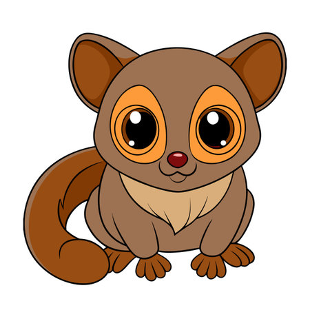 Cartoon tarsier with big eyes and a fluffy tail isolated on whiteのイラスト素材