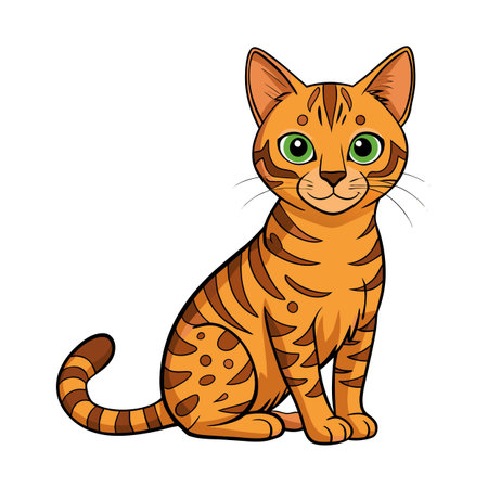 Cartoon illustration of orange tabby cat sitting upright with green eyesのイラスト素材