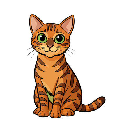 Cartoon orange tabby cat sitting with green eyes on white backgroundのイラスト素材