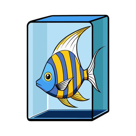 Cartoon striped fish inside glass tank isolated on white background illustrationのイラスト素材