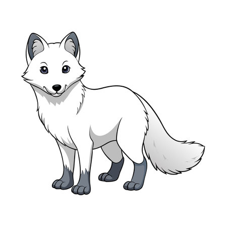 Cartoon illustration of a friendly arctic fox with white fur standingのイラスト素材