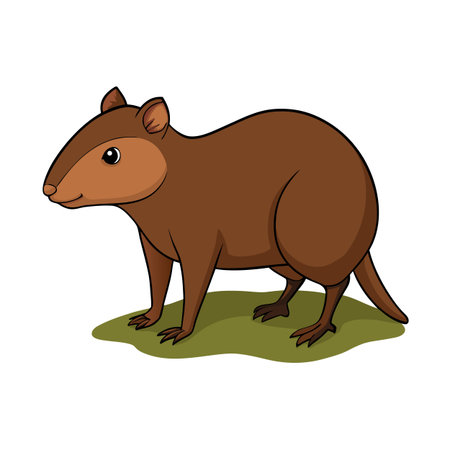 Cartoon agouti on green grass standing with forward facing head and dark outlineのイラスト素材