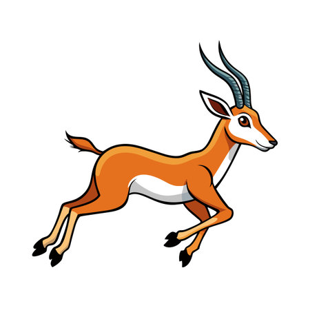 Cartoon gazelle in mid-leap with detailed horns and dynamic poseのイラスト素材