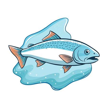 Stylized salmon illustration swimming in water with coral fin accents and minimalist designのイラスト素材