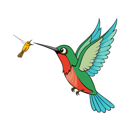 Cartoon illustration of two hummingbirds in flight against a white backgroundのイラスト素材