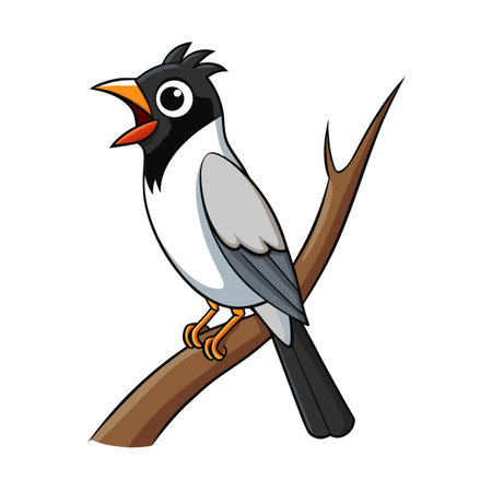 Cartoon Bird Singing Loudly On Branch Illustration In Modern Graphic Styleのイラスト素材
