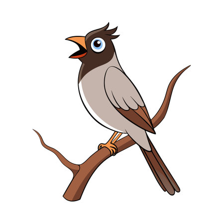 Cartoon bird singing on a branch against a white background illustrationのイラスト素材