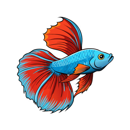 Vibrant betta fish illustration with flowing fins and dynamic color schemeのイラスト素材