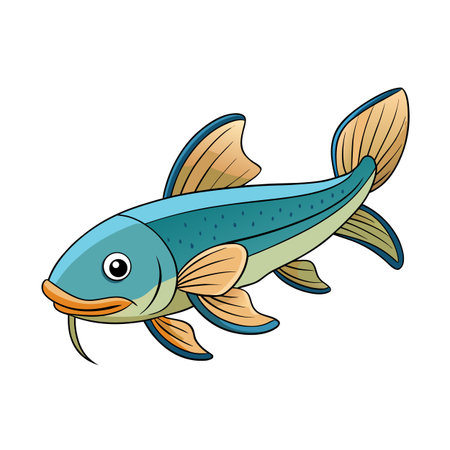 Cartoon illustration of a blue and tan fish swimming on white backgroundのイラスト素材