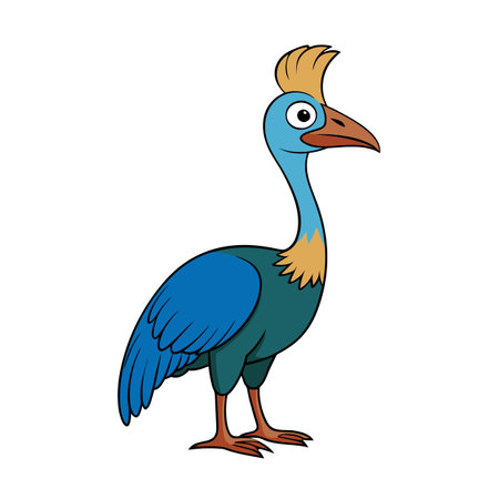 Cartoon Cassowary Illustration in Bold Colors and Thick Outline, Isolated on Whiteのイラスト素材