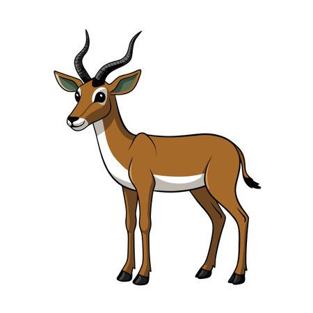 Cartoon Impala Illustration with Brown Body and Striking Black Horns on Whiteのイラスト素材