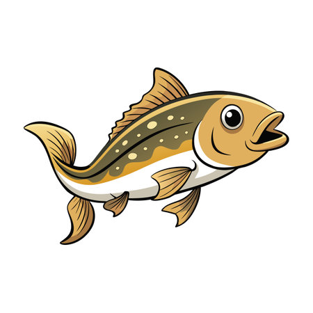 Cartoon illustration of an open mouthed trout with golden and green coloringのイラスト素材