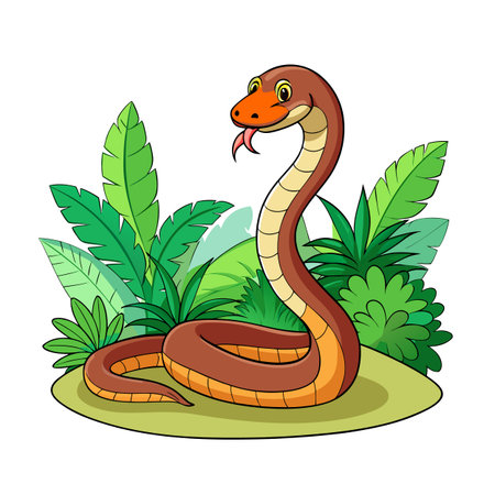 Cartoon snake in jungle environment with tropical plants and bright colorsのイラスト素材