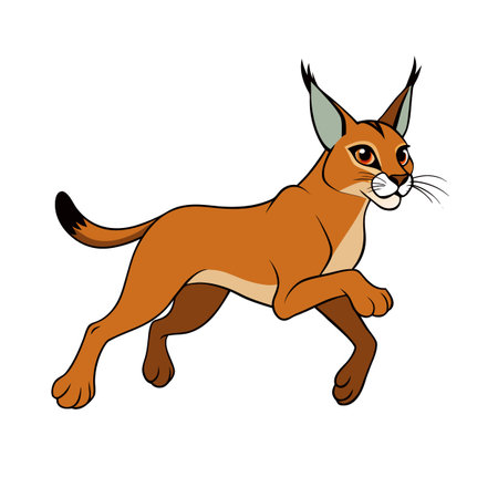Cartoon Caracal on the Move: Animated Wildcat Sprinting with Energy and Focusのイラスト素材