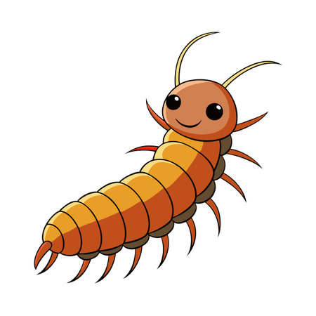 Cute cartoon centipede with a cheerful expression crawling on a white backgroundのイラスト素材