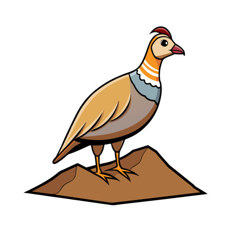 Partridge Standing on a Mound in Cartoon Style with Bold Outlinesのイラスト素材