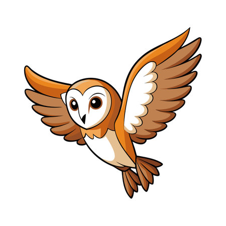 Stylized illustration of a flying barn owl, wings spread, isolated on whiteのイラスト素材