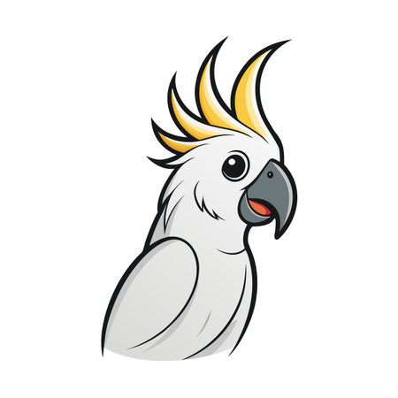 Illustration of a white cockatoo with a yellow crest on a white backgroundのイラスト素材