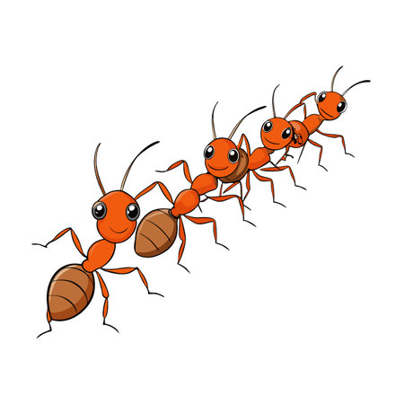 Cartoon Ants Marching in a Row: Teamwork and Cooperation Illustrationのイラスト素材