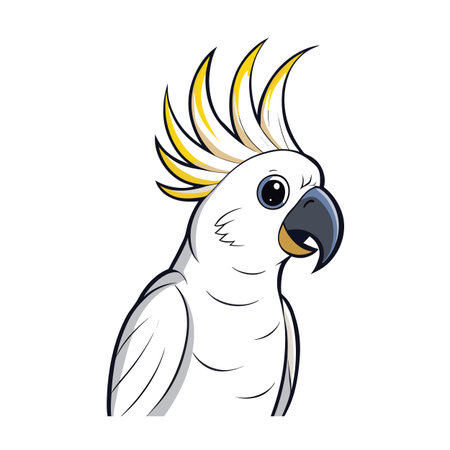 Stylized illustration of a Sulphur-crested Cockatoo with its distinctive yellow crestのイラスト素材