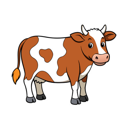 Cartoon Cow Illustration With Brown and White Spots on a White Backgroundのイラスト素材