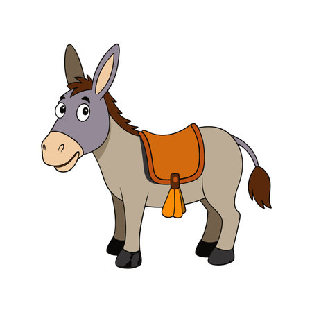 Cute cartoon donkey with saddle illustration on a white background for kidsのイラスト素材