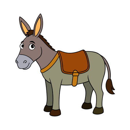 Cartoon donkey with a saddle standing isolated against white background full shotのイラスト素材