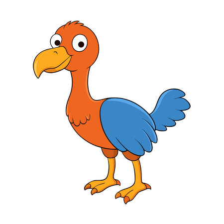 Cartoon bird with orange body and blue wings standing on white backgroundのイラスト素材