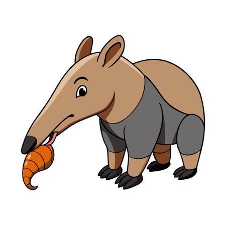 Cartoon anteater eating carrot with tongue sticking out on white backgroundのイラスト素材