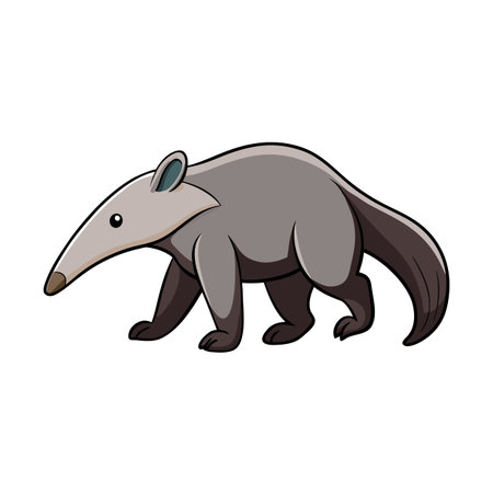 Cartoon anteater illustration showing detailed shape and color scheme on white backdropのイラスト素材