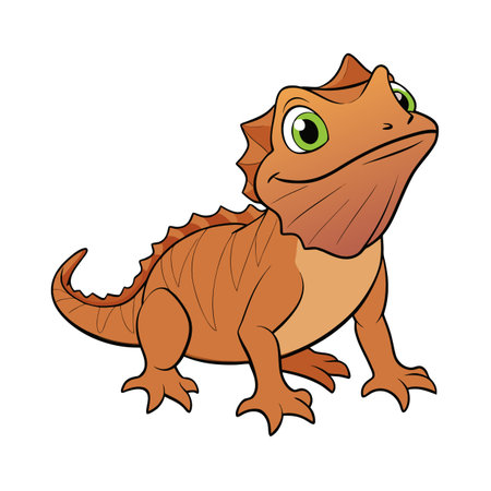 Cute cartoon bearded dragon with a curious expression on a white backgroundのイラスト素材