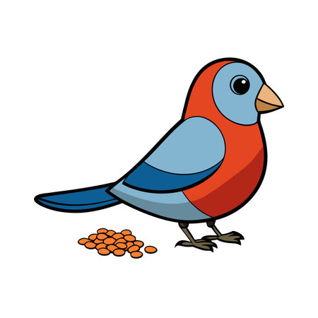 Cute cartoon bird with seeds, vector illustration suitable for children's productsのイラスト素材