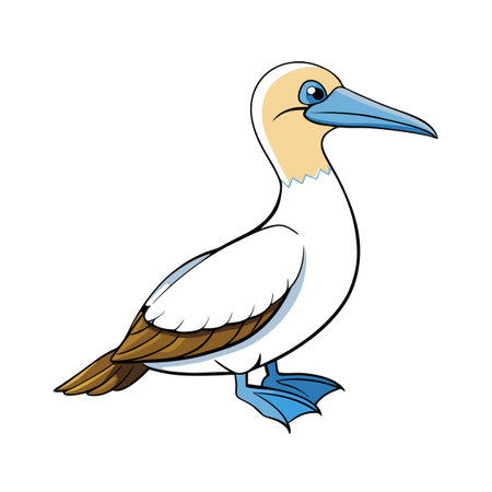 Cartoon illustration of a blue-footed booby bird in profile against white backgroundのイラスト素材