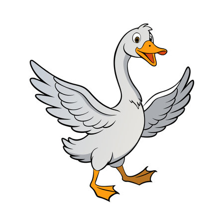 Cartoon Goose Strutting Isolated on White Background with Open Wings Illustrationのイラスト素材