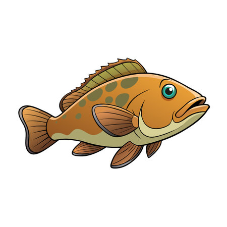 Cartoon illustration of a grouper with brown spots on a white background.のイラスト素材