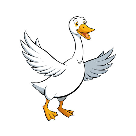 Cheerful cartoon goose flapping wings, isolated on white background, stock imageのイラスト素材