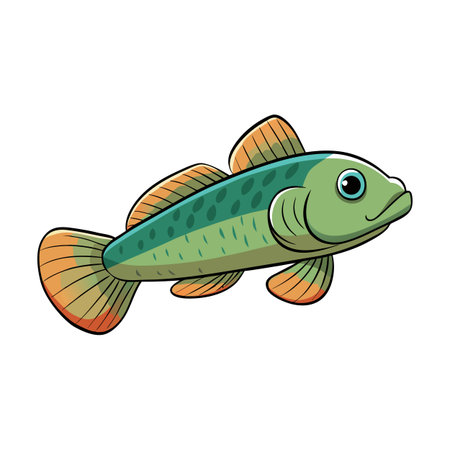 Cartoon style fish with green and orange hues, isolated on white backgroundのイラスト素材
