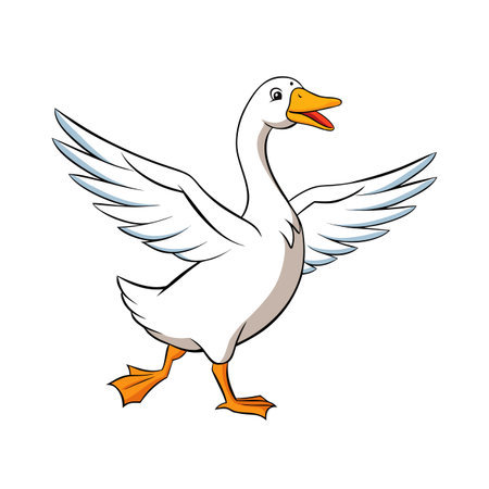 Cartoon goose illustration flapping its wings, ready for take-off on white backgroundのイラスト素材