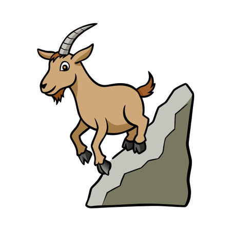 Cartoon goat poised on a rock formation, ready to leap into actionのイラスト素材