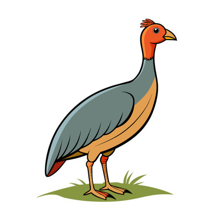 Cartoon image of a Crested Wood Partridge standing in a grassy patchのイラスト素材